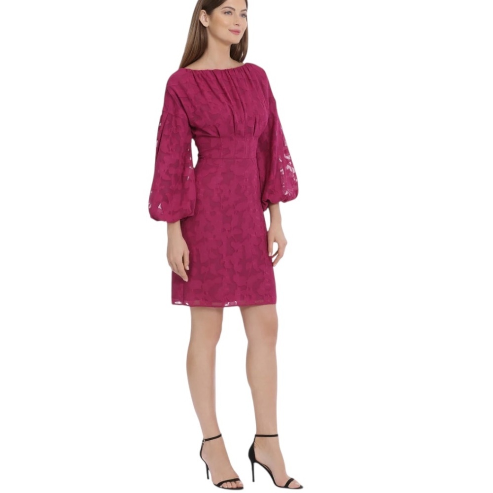 Maggy London Pauline Long Puff Sleeve Mini Dress in Fuchsia